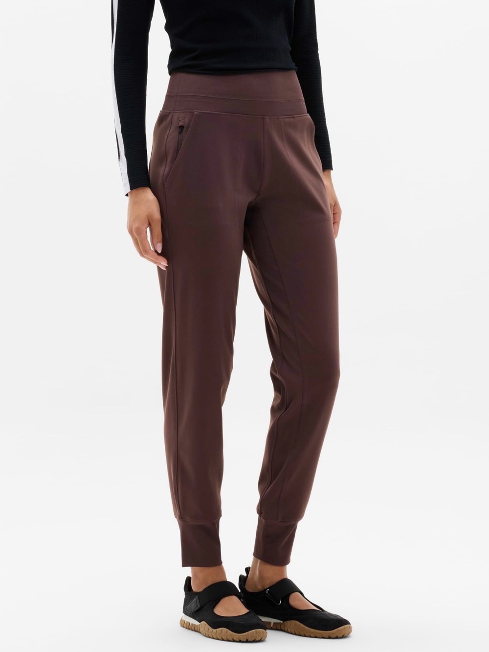 ATHLETA Venice Jogger Pants Women's Brown High Rise Ankle Zip Pockets Large